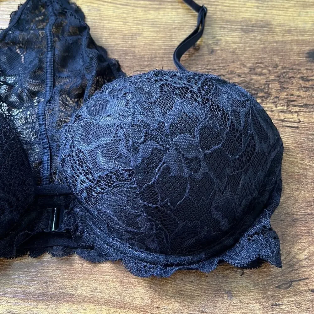 PINK Black Floral Lacey Push Up Date Racerback Bra